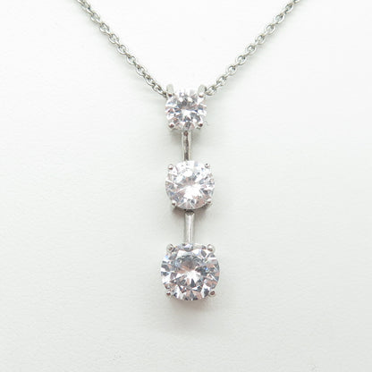 925 Sterling Silver Round-Cut C Z Graduated Drop Cable Chain Necklace 16"