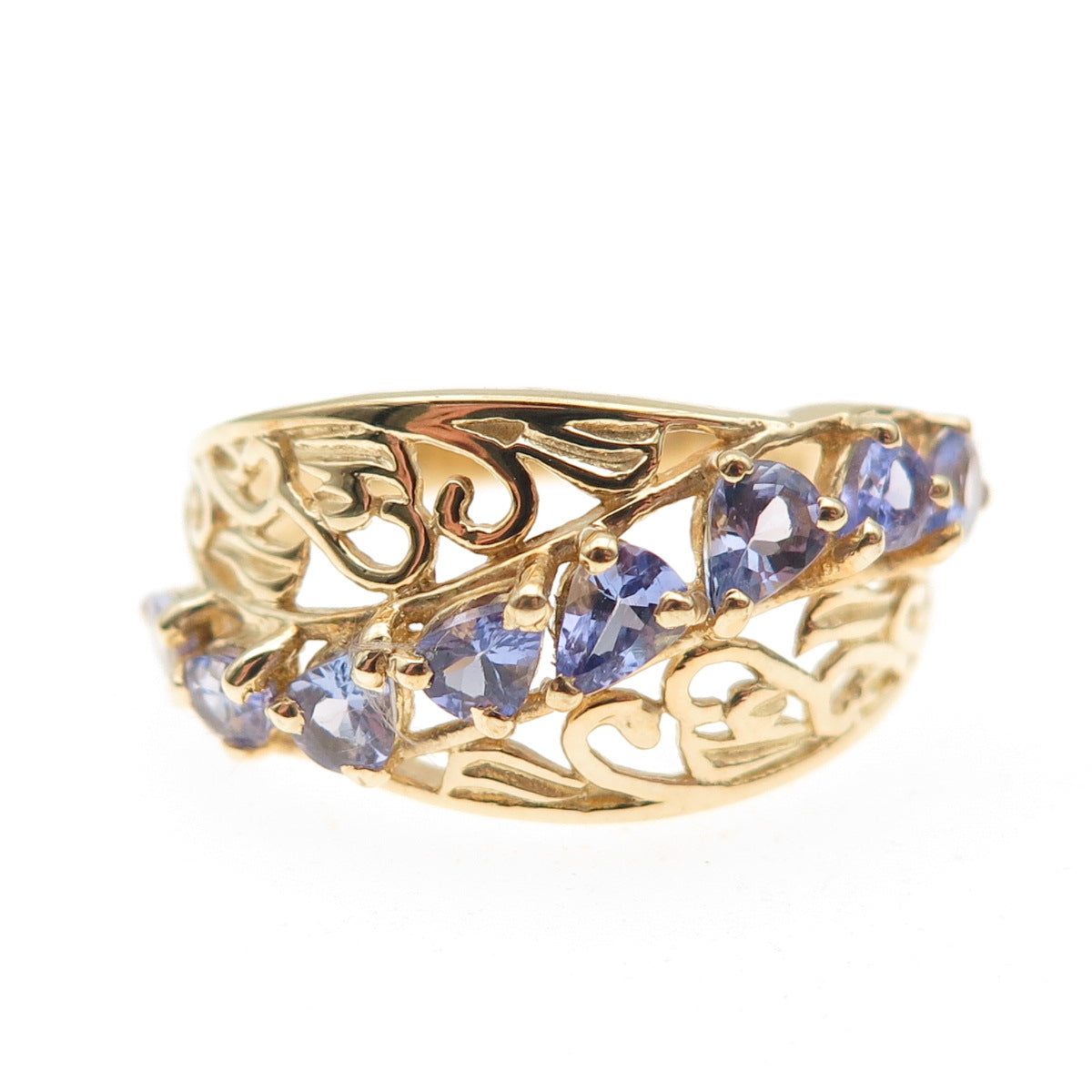 Chuck Clemency 925 Sterling Silver Gold Plated Real Tanzanite Ring Size 8.25