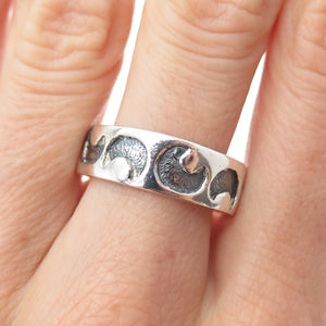 925 Sterling Silver Vintage Crescent Moon Band Ring Size 10.25