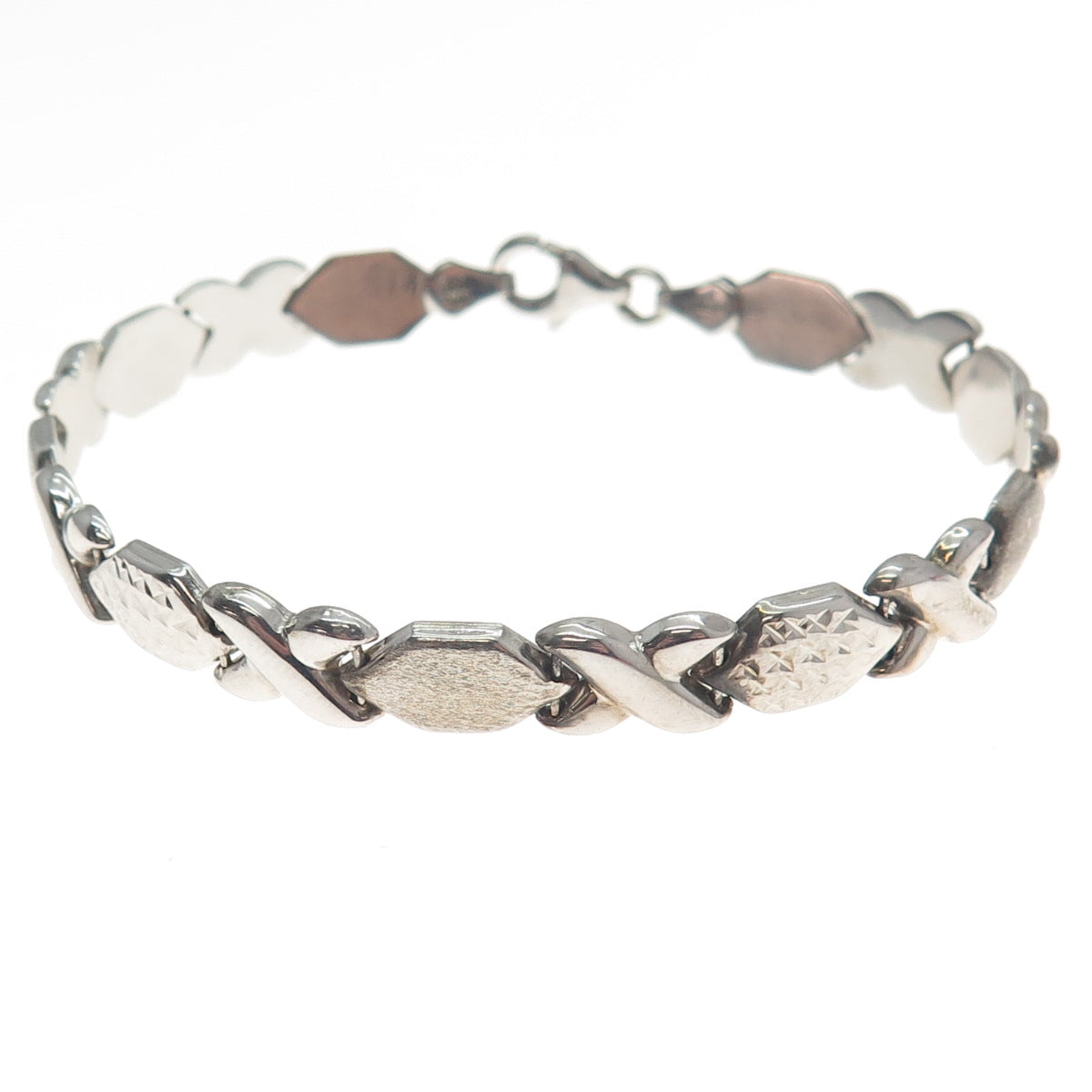 925 Sterling Silver Vintage Diamond-Cut "X" Link Bracelet 7.25"