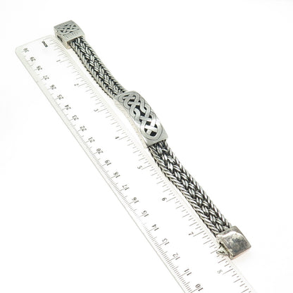 925 Sterling Silver Vintage Celtic Knot Wheat Link Solid 70.1g Bracelet 7.25"