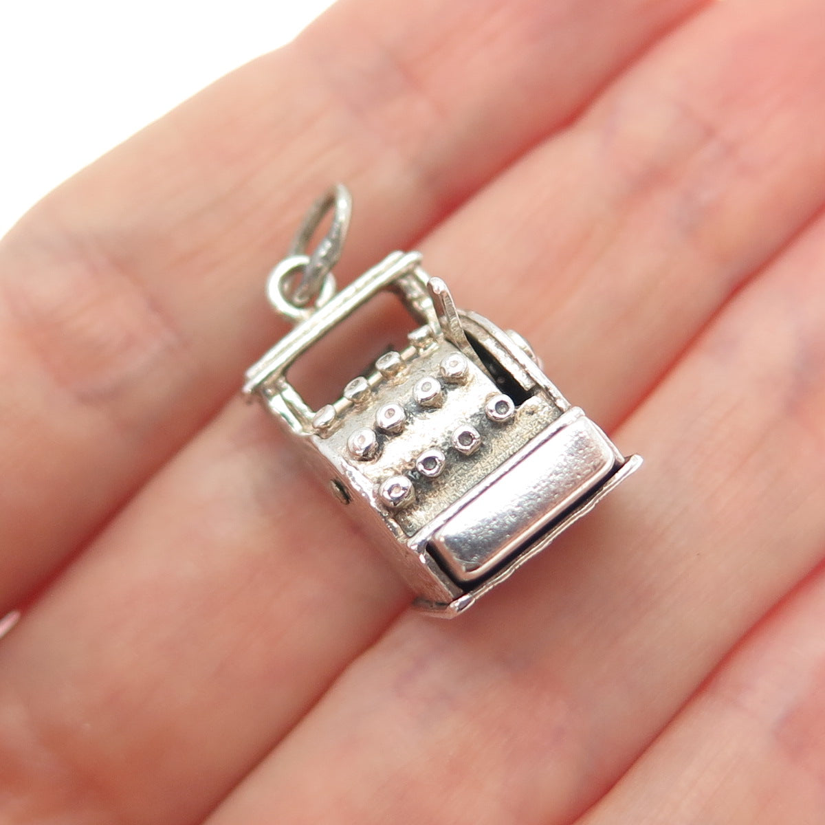 BEAU 925 Sterling Silver Vintage Cash Register Mini Movable 3D Charm Pendant