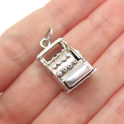 BEAU 925 Sterling Silver Vintage Cash Register Mini Movable 3D Charm Pendant