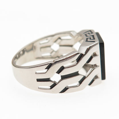 CHIMODA 925 Sterling Silver Real Black Onyx Woven Ring Size 12.25