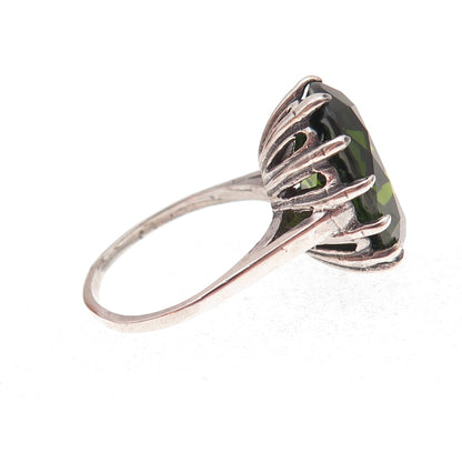925 Sterling Silver Vintage Real Oval-Cut Peridot Ring Size 7.25