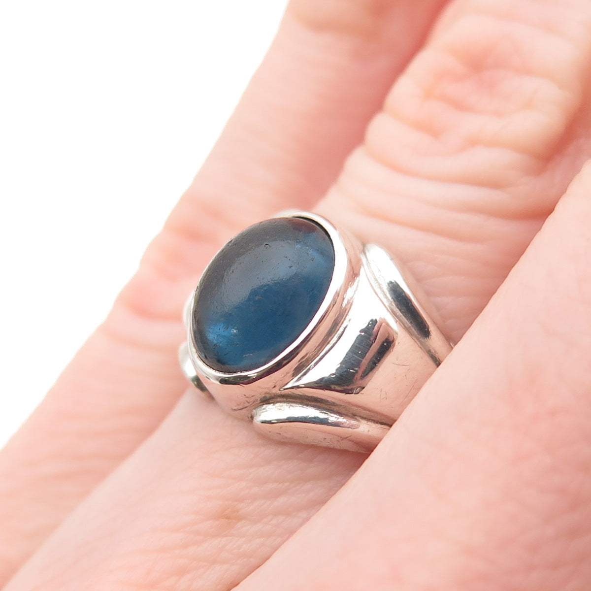 Clark & Coombs 925 Sterling Silver Antique Art Deco Blue Glass Ring Size 6