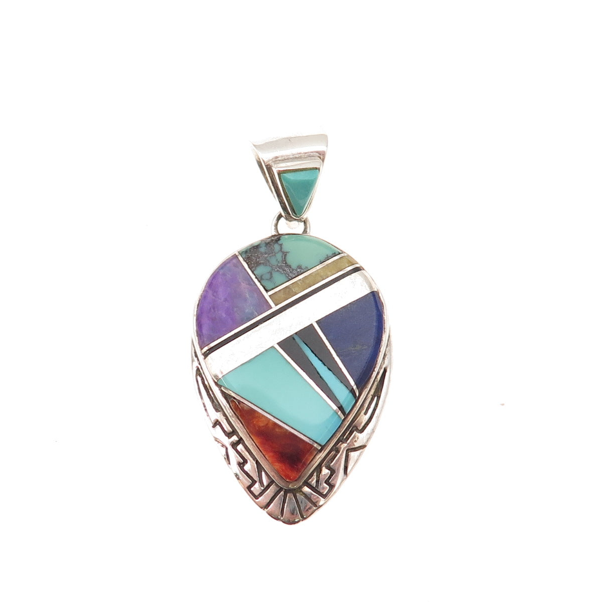 Calvin Begay Navajo Old Pawn 925 Sterling Silver Vintage Multi-Gem Charm Pendant