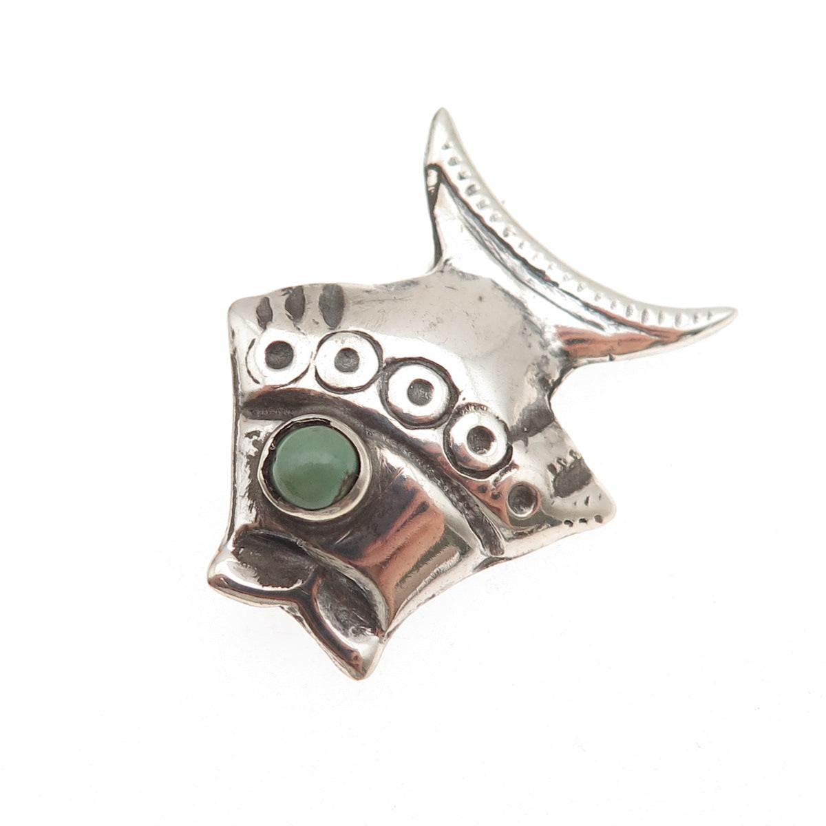 925 Sterling Silver Vintage Mexico Real Turquoise Fish Oxidized Pin Brooch