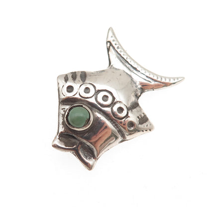 925 Sterling Silver Vintage Mexico Real Turquoise Fish Oxidized Pin Brooch