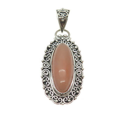 SUARTI BALI 925 Sterling Silver Vintage Peach Carnelian Gem Swirl Frame Pendant