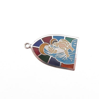 Griffith & Sons 925 Sterling Silver Vintage Enamel St. Mary Jesus Charm Pendant