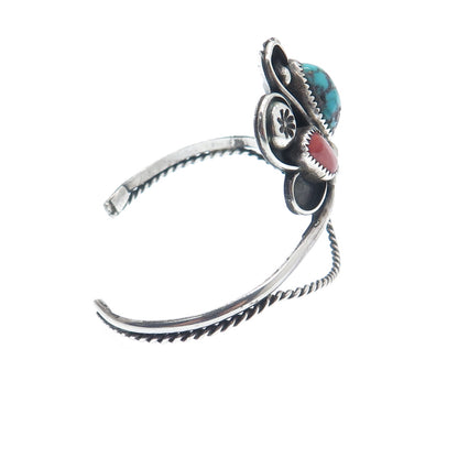 MELISSA YAZZIE Old Pawn 925 Sterling Turquoise & Coral Adjustable Bracelet 6.75"