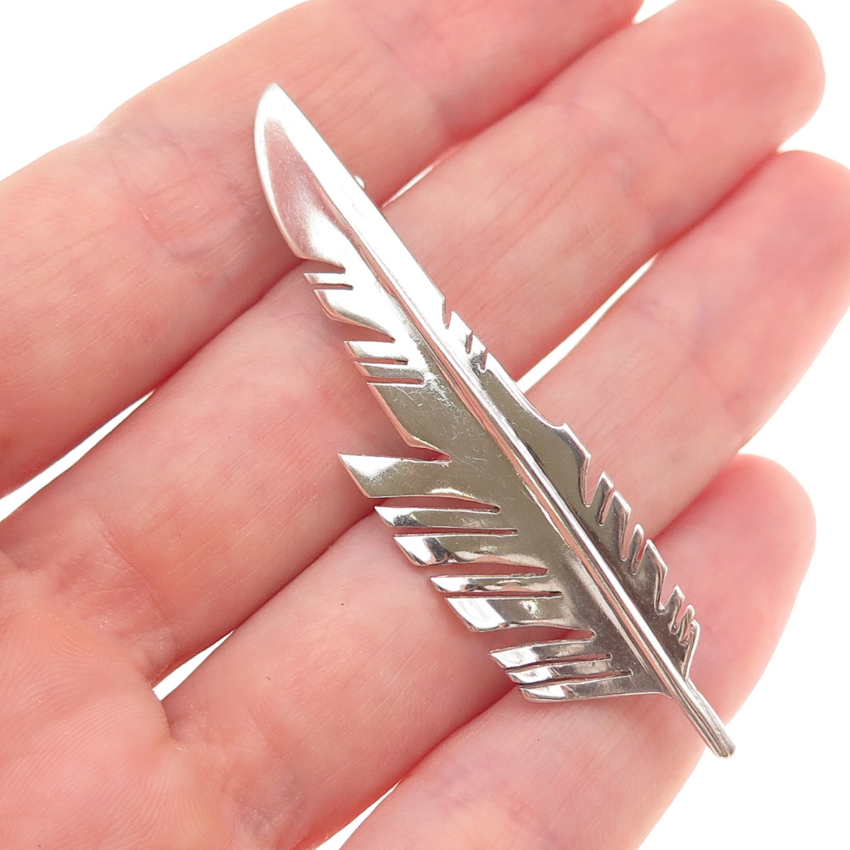 Old Pawn 925 Sterling Silver Vintage Southwestern Feather Pin Brooch / Pendant