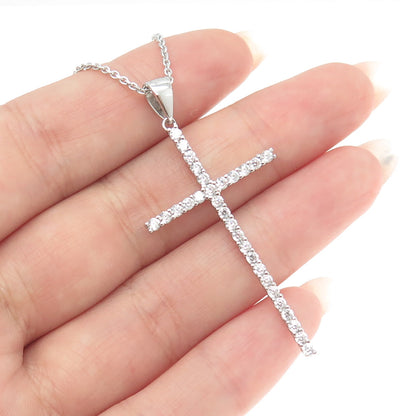 925 Sterling Silver Italy Round-Cut C Z Cross Cable Chain Necklace 18"