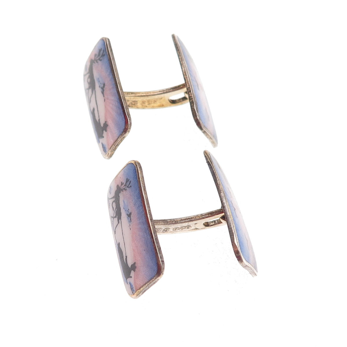 Aksel Holmsen 925S Sterling Gold Plated Vintage Norway Enamel Reindeer Cufflinks