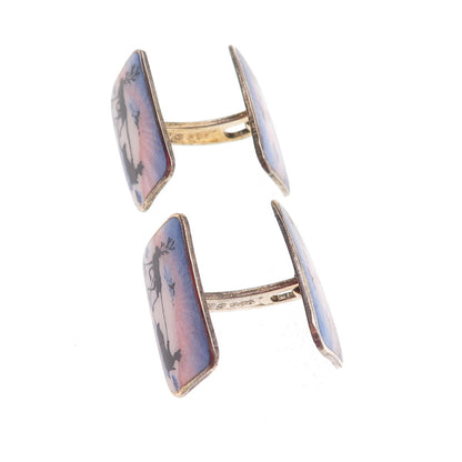 Aksel Holmsen 925S Sterling Gold Plated Vintage Norway Enamel Reindeer Cufflinks