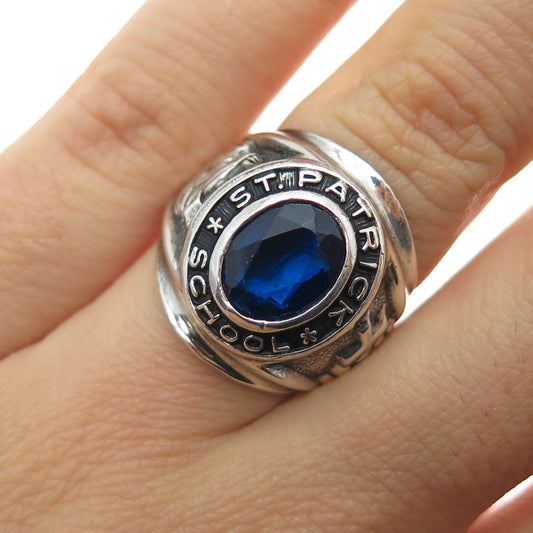 925 Sterling Vintage 1972 Lab-Created Sapphire St. Patrick School Ring Size 6