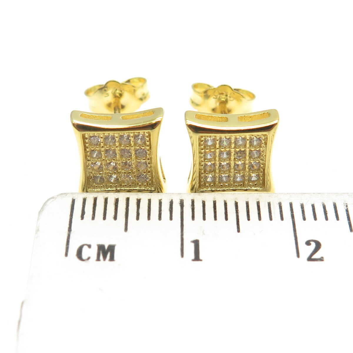 925 Sterling Silver Gold Plated Round-Cut C Z Princess Square Earrings
