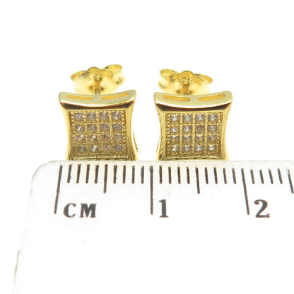 925 Sterling Silver Gold Plated Round-Cut C Z Princess Square Earrings