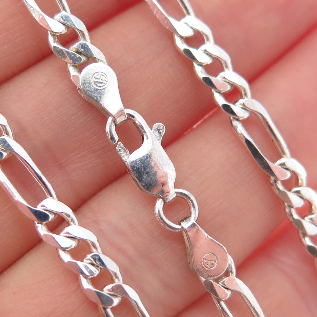 925 Sterling Silver Vintage Italy Figaro Chain Necklace 22"