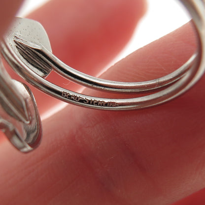 BEAU 925 Sterling Silver Vintage Real Diamond Heart Spiral Ring Size 5.5