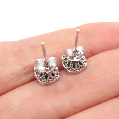 925 Sterling Silver Cushion-Cut Green & Round-Cut White C Z Stud Earrings