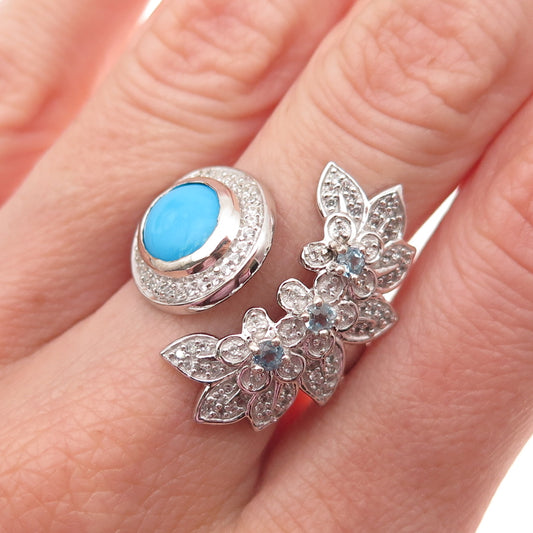 Chuck Clemency 925 Sterling Turquoise Blue White Topaz Adjustable Ring Size 7.75