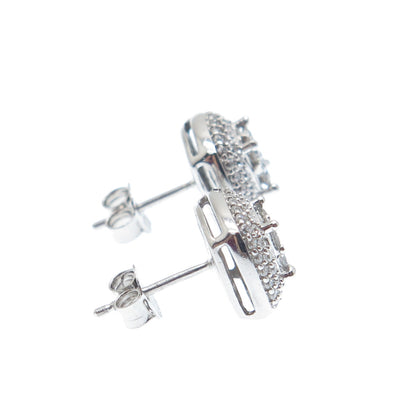 925 Sterling Silver Round-Cut C Z Cushion Stud Earrings