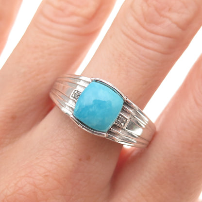 Chuck Clemency 925 Sterling Silver Real Diamond & Turquoise Ring Size 10.25