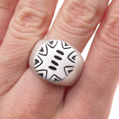 Lisa Jenks 925 Sterling Silver Vintage Modernist Oxidized Signet Ring Size 8.25
