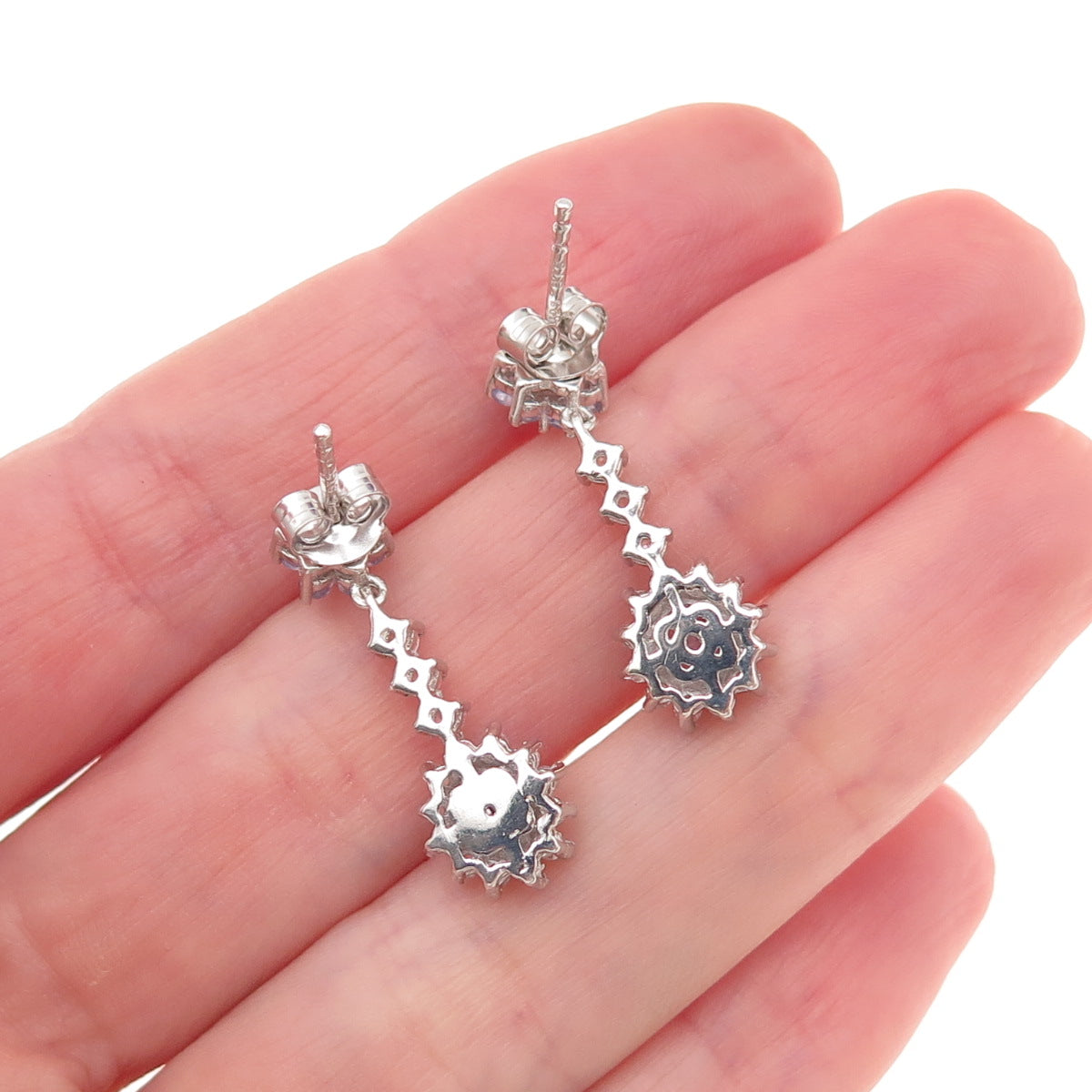 Chuck Clemency 925 Sterling Silver Real Tanzanite & White Topaz Dangle Earrings
