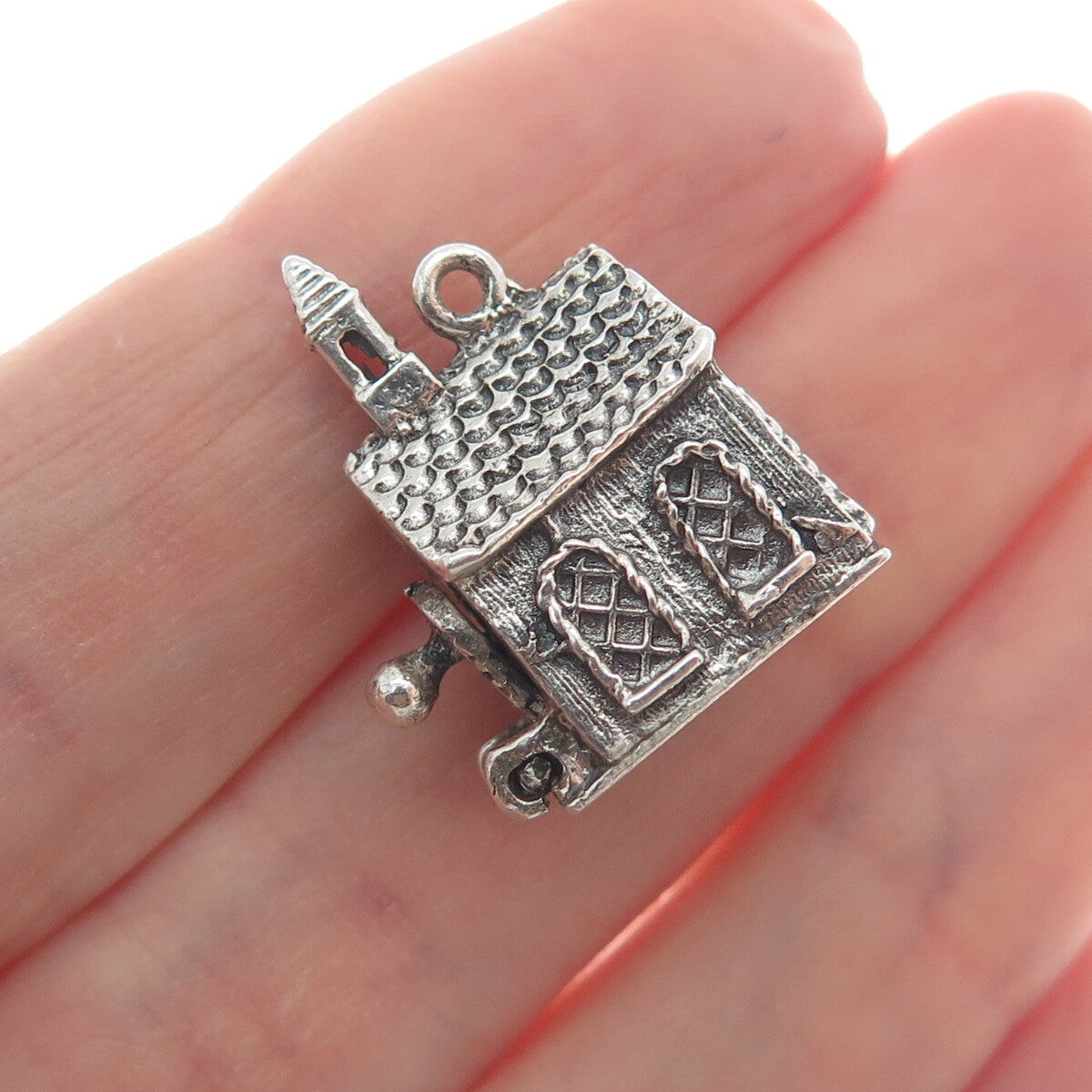 DANECRAFT Sterling Antique Church Opens With Wedding Rings Mini 3D Charm Pendant