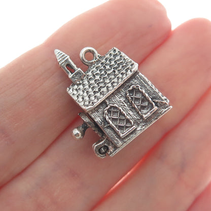 DANECRAFT Sterling Antique Church Opens With Wedding Rings Mini 3D Charm Pendant