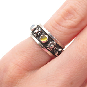 925 Sterling Silver Vintage Mexico Real Multi-Gem Cannetille Band Ring Size 4.5