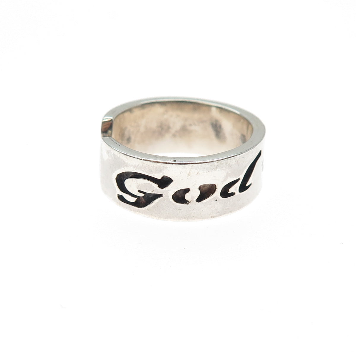 925 Sterling Silver Vintage God is Love Adjustable Band Ring Size 6.75