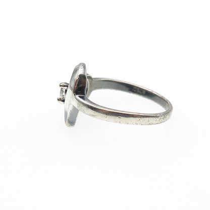 925 Sterling Silver Vintage Round-Cut C Z Heart Oxidized Ring Size 8