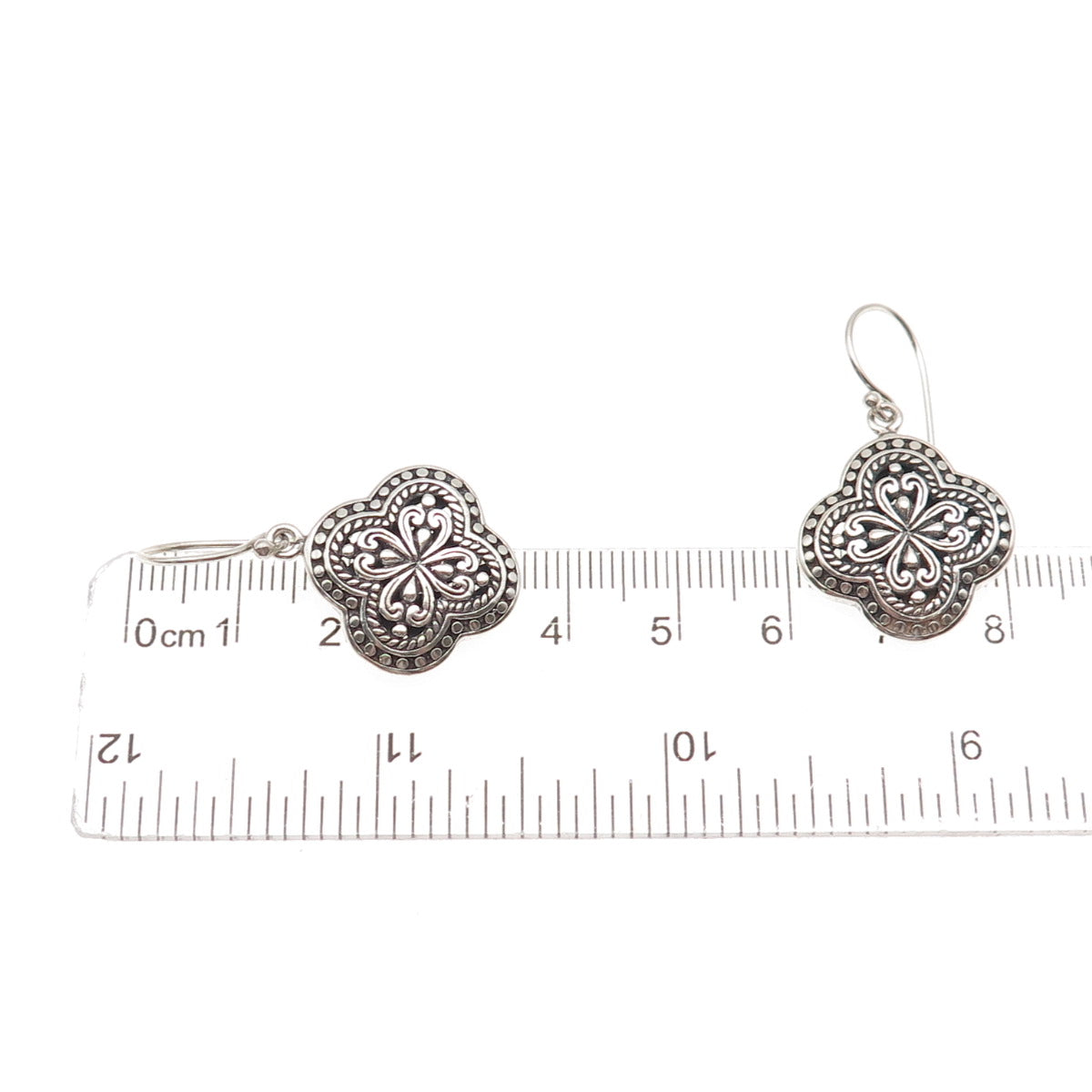 ATI Annika Witt 925 Sterling Silver Vintage Heart Floral Dangle Earrings