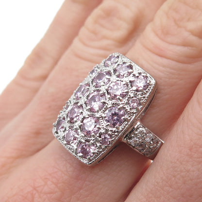 925 Sterling Silver Vintage Round-Cut Lavender & White C Z Ring Size 6.25