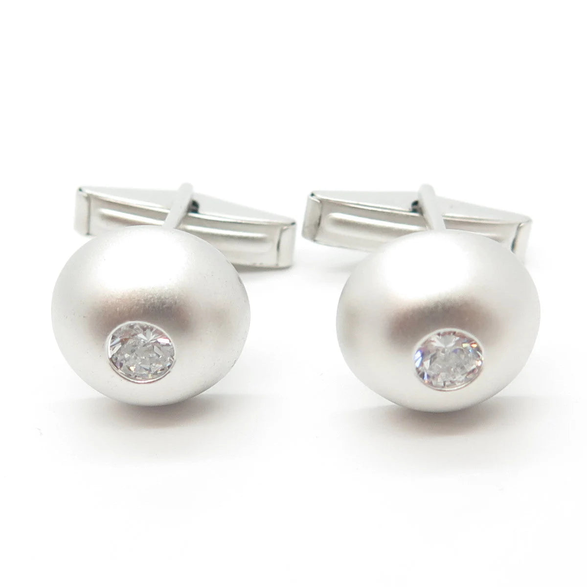 925 Sterling Silver Vintage Round-Cut C Z Cufflinks