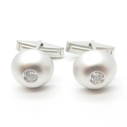 925 Sterling Silver Vintage Round-Cut C Z Cufflinks