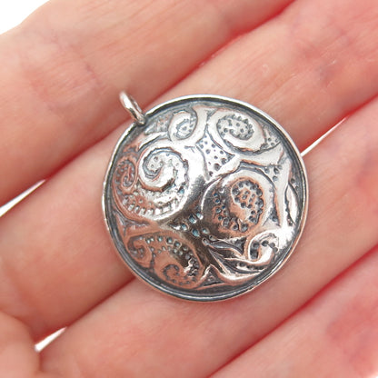925 Sterling Silver Vintage Israel Modernist Swirl Oxidized Charm Pendant