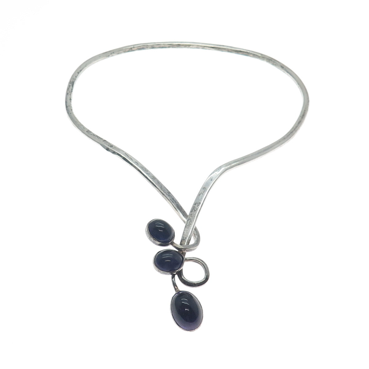 925 Sterling Silver Vintage JTL Israel Amethyst Modernist Choker Necklace 14"