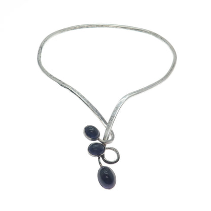 925 Sterling Silver Vintage JTL Israel Amethyst Modernist Choker Necklace 14"