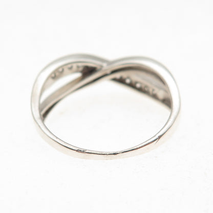 925 Sterling Silver Round-Cut C Z Crisscross Ring Size 8.5