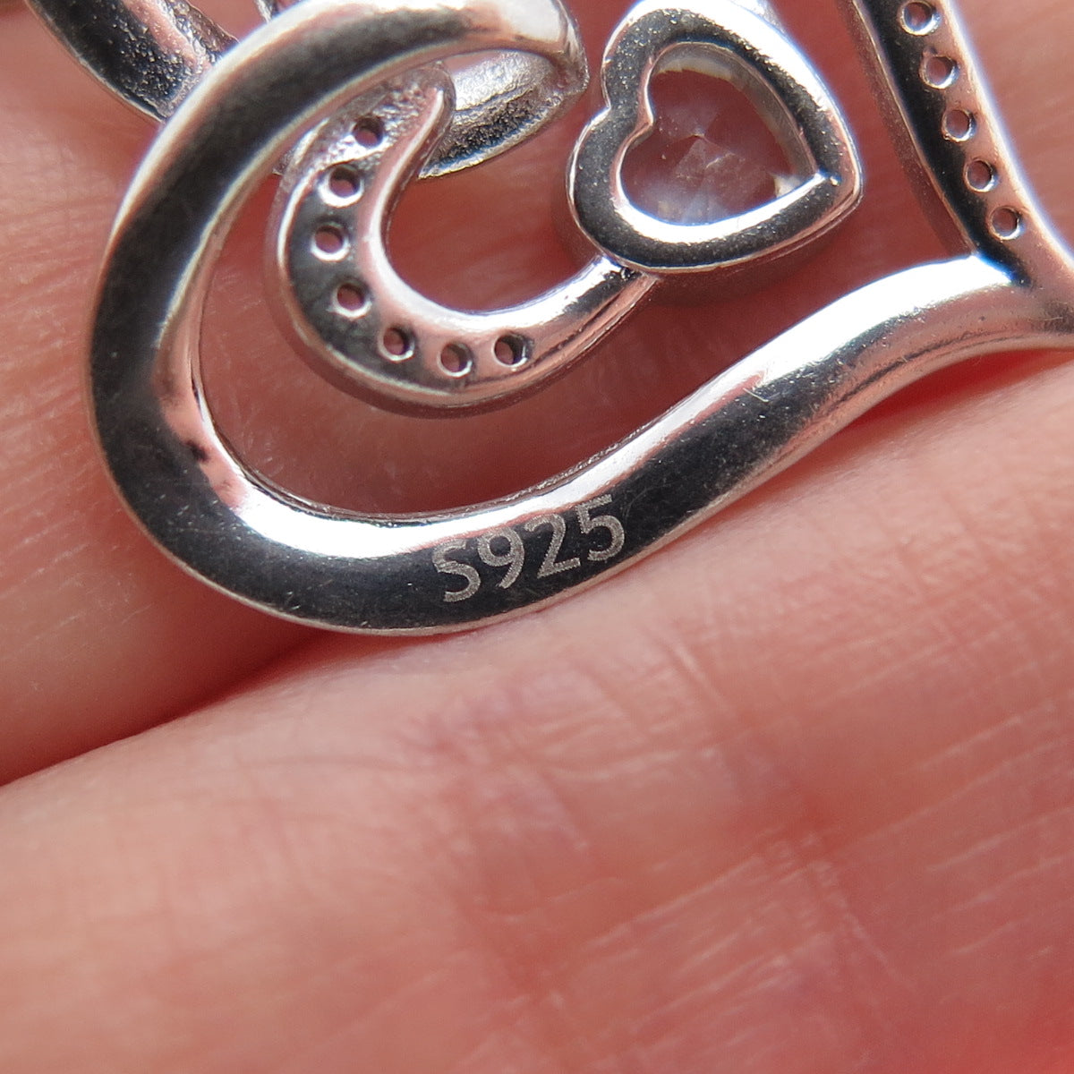 925 Sterling Silver C Z I Love You To The Moon & Back Double Heart Charm Pendant
