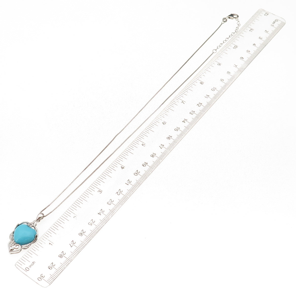 925 Sterling Silver Real Sleeping Beauty Turquoise Heart Chain Necklace 18-20"