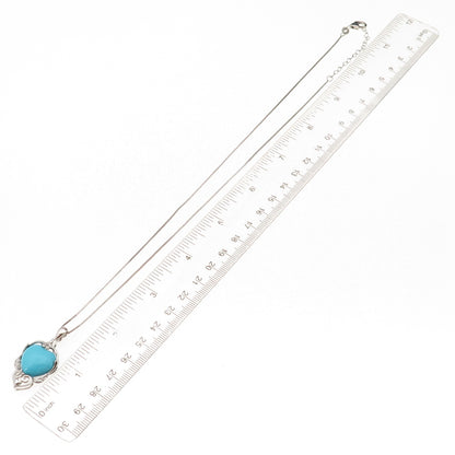 925 Sterling Silver Real Sleeping Beauty Turquoise Heart Chain Necklace 18-20"