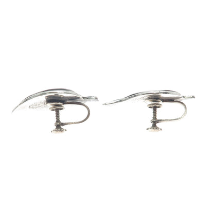 925 Sterling Silver Vintage Mexico Abalone Shell Floral Leaf Screw Back Earrings
