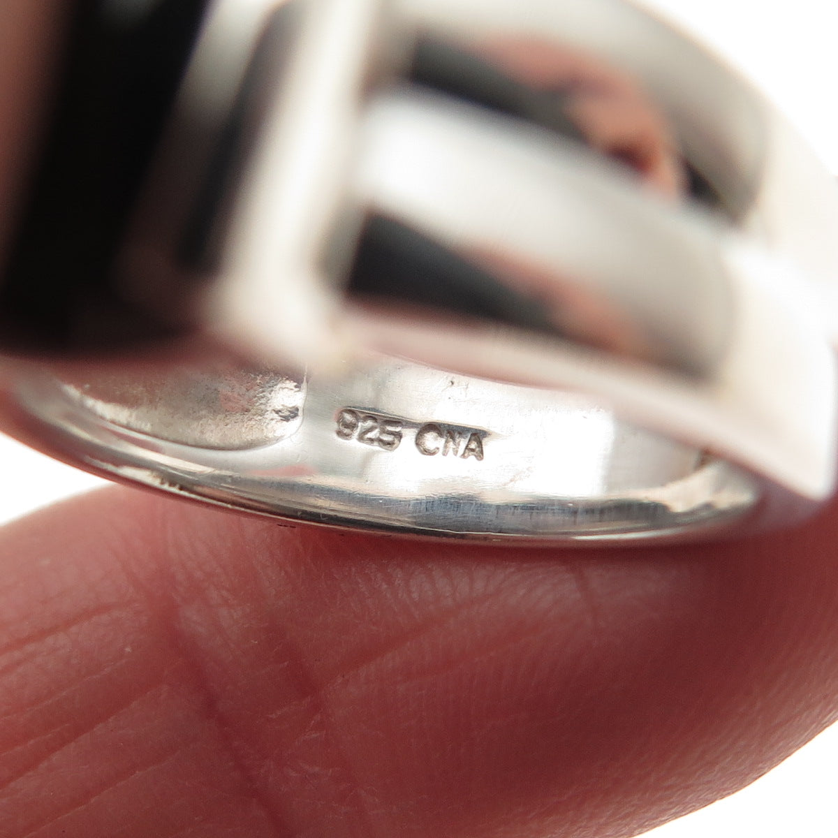 CNA PRANDA 925 Sterling Silver Vintage Real Black Onyx Modernist Ring Size 6