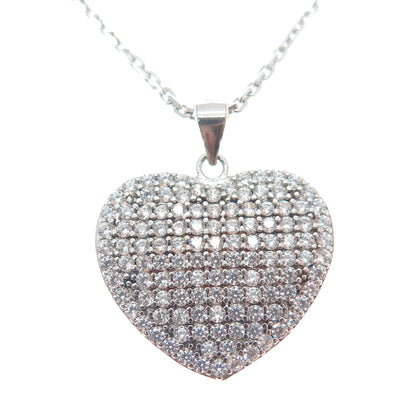 925 Sterling Silver Round-Cut C Z Heart Cable Chain Necklace 18"